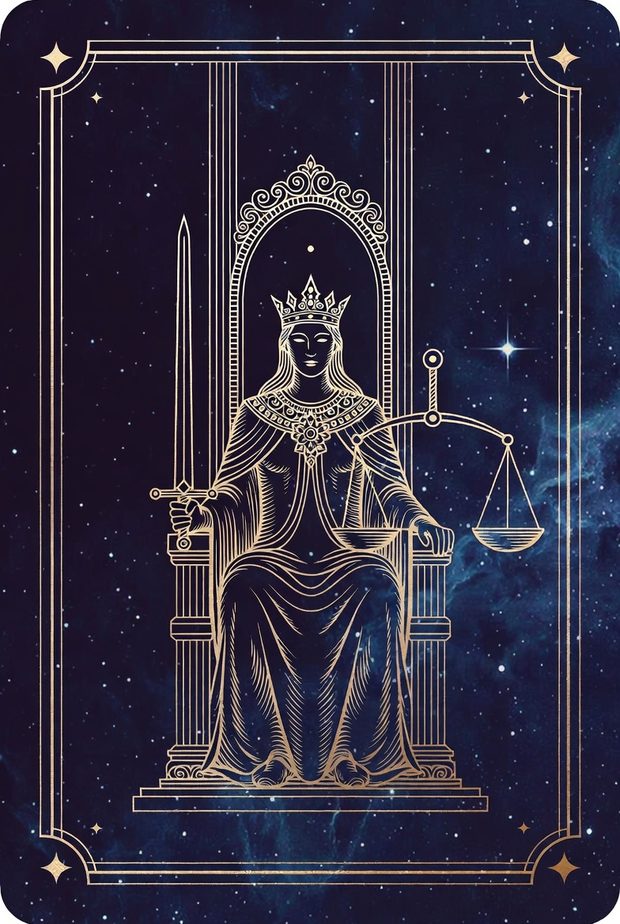 Ilustração da carta de tarô A Justiça