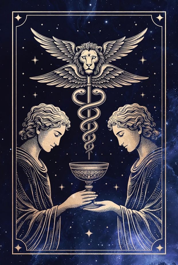 Ilustrasi kartu tarot Dua Piala
