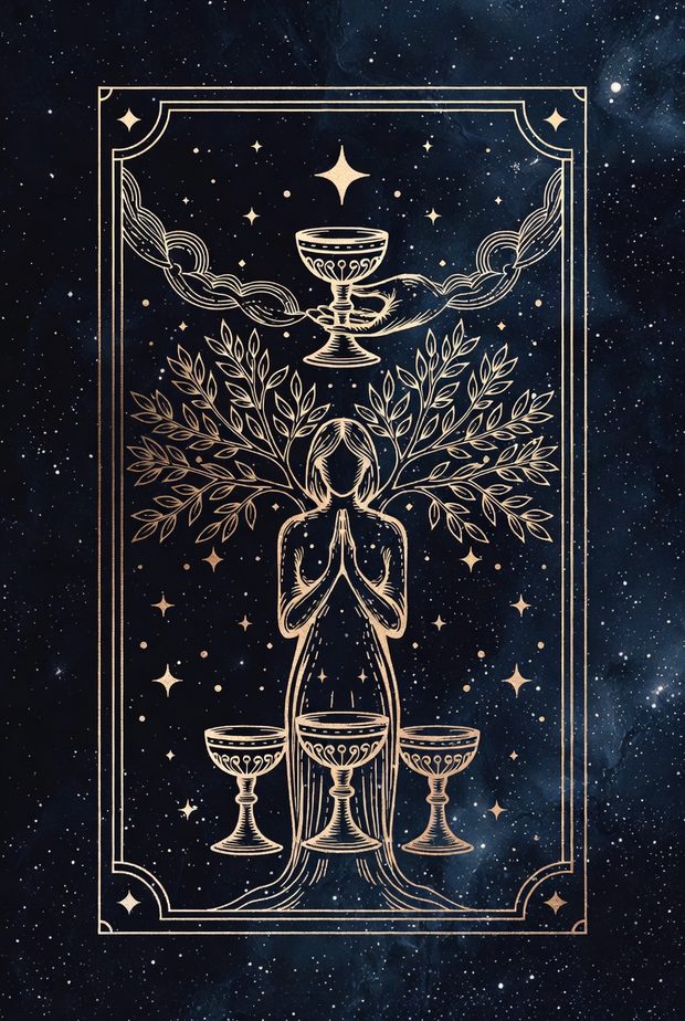 Minh họa lá bài Tarot Bốn Cốc