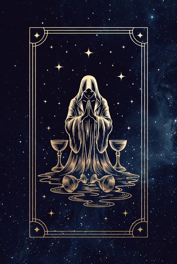 Minh họa lá bài Tarot Năm Cốc