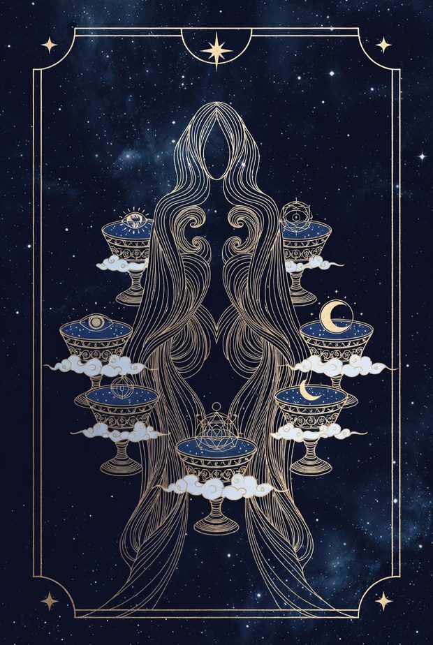 Ilustrasi kartu tarot Tujuh Piala