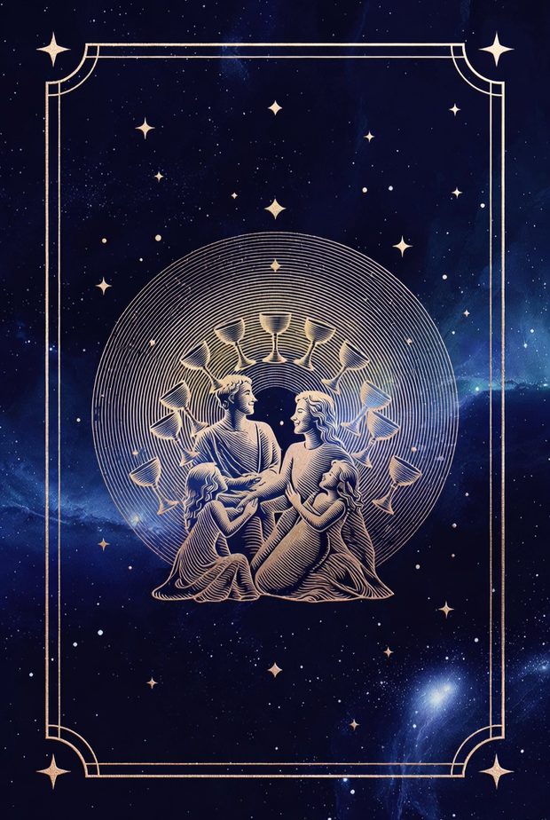 Ilustração da carta de tarô Dez de Copas