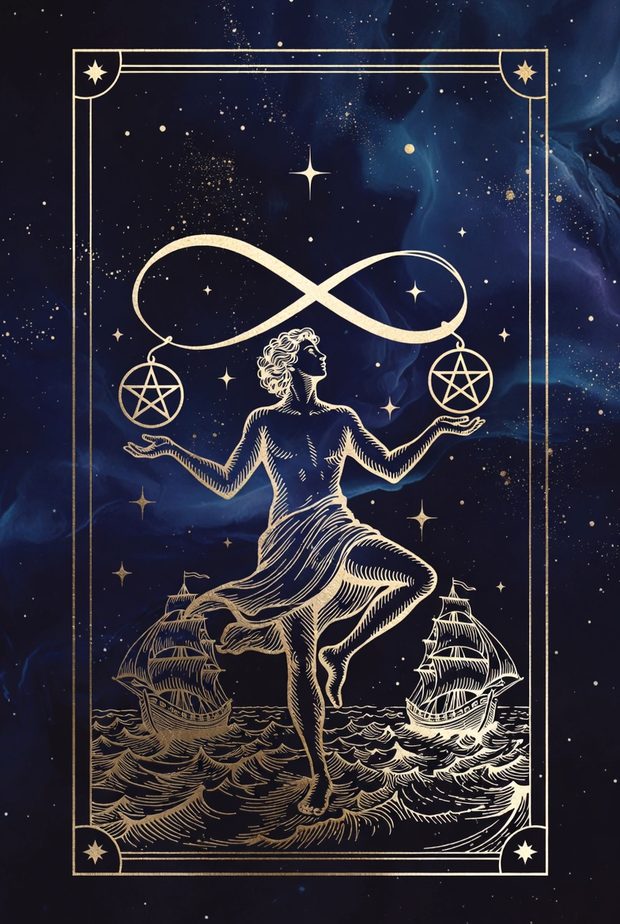 Ilustrasi kartu tarot Dua Koin
