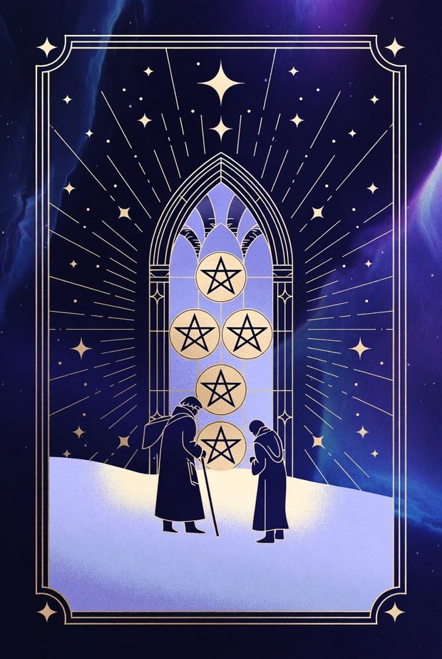 Ilustrasi kartu tarot Lima Koin