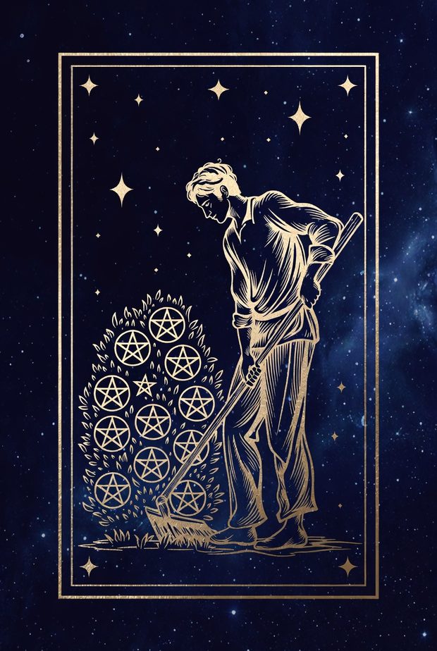 Ilustrasi kartu tarot Tujuh Koin