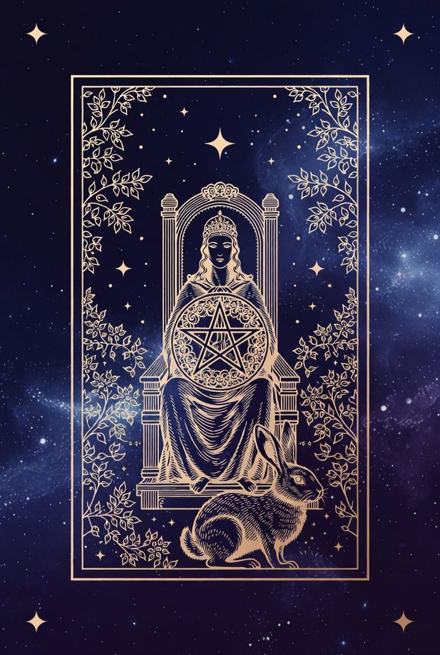 Ilustração da carta de tarô Rainha de Ouros