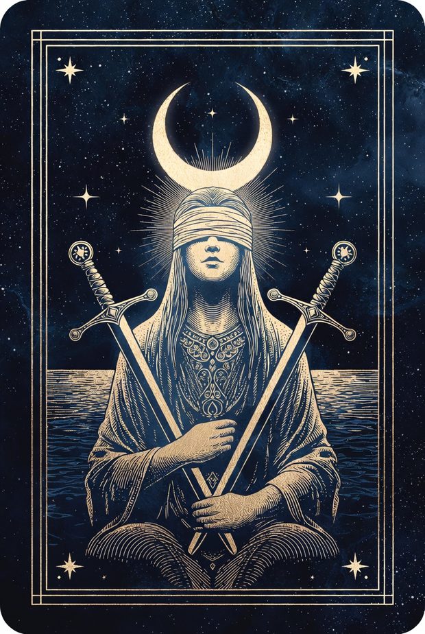 Ilustrasi kartu tarot Dua Pedang
