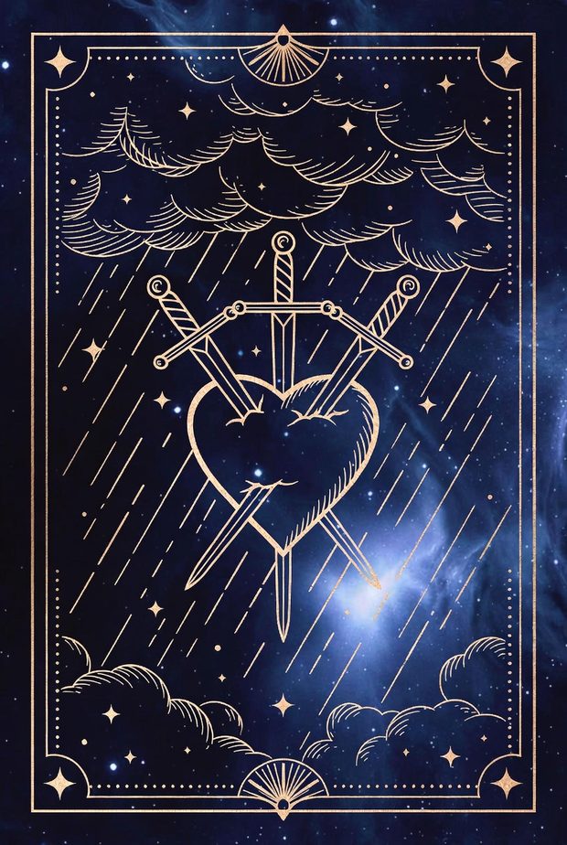 Ilustrasi kartu tarot Tiga Pedang