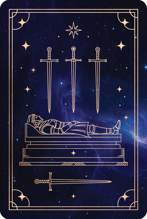 Ilustrasi kartu tarot Empat Pedang