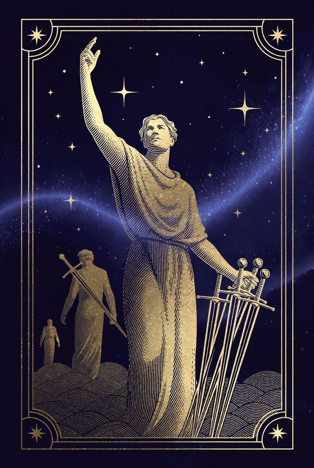 Ilustração da carta de tarô Cinco de Espadas