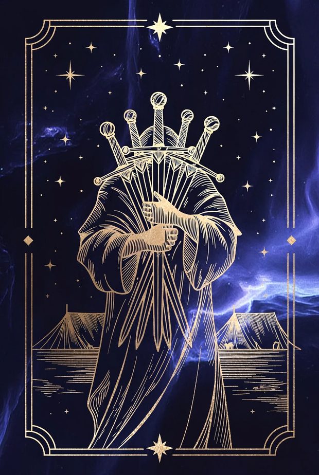 Ilustrasi kartu tarot Tujuh Pedang