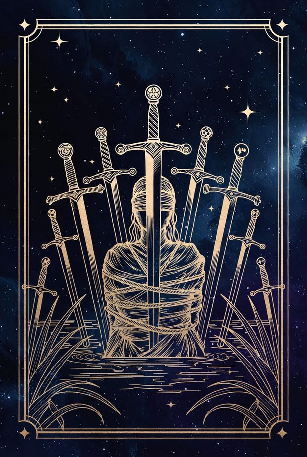 Minh họa lá bài Tarot Tám Kiếm