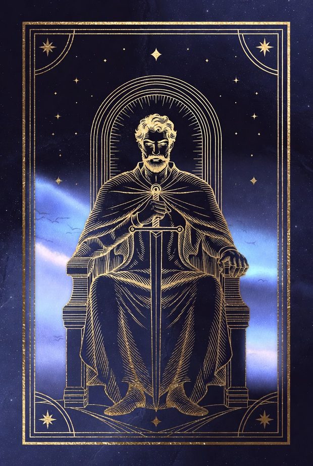Ilustrasi kartu tarot Raja Pedang