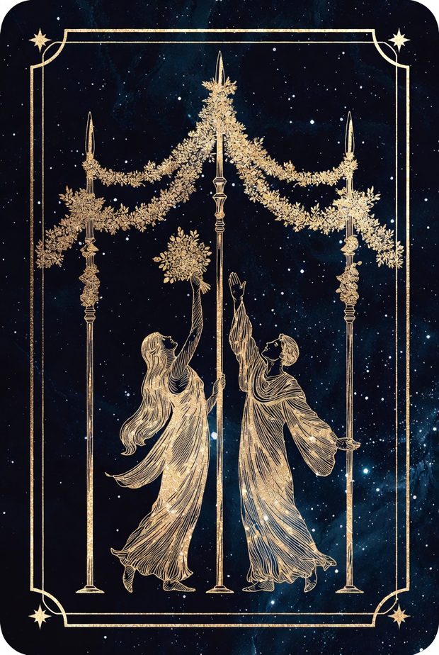 Ilustrasi kartu tarot Empat Tongkat