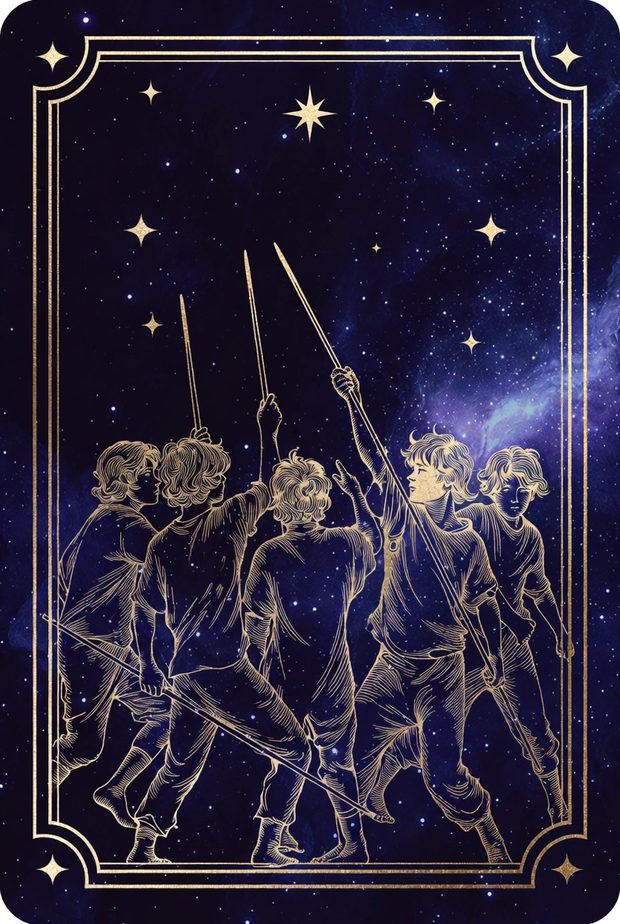 Ilustrasi kartu tarot Lima Tongkat