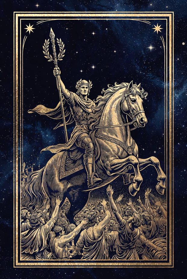 Ilustrasi kartu tarot Enam Tongkat